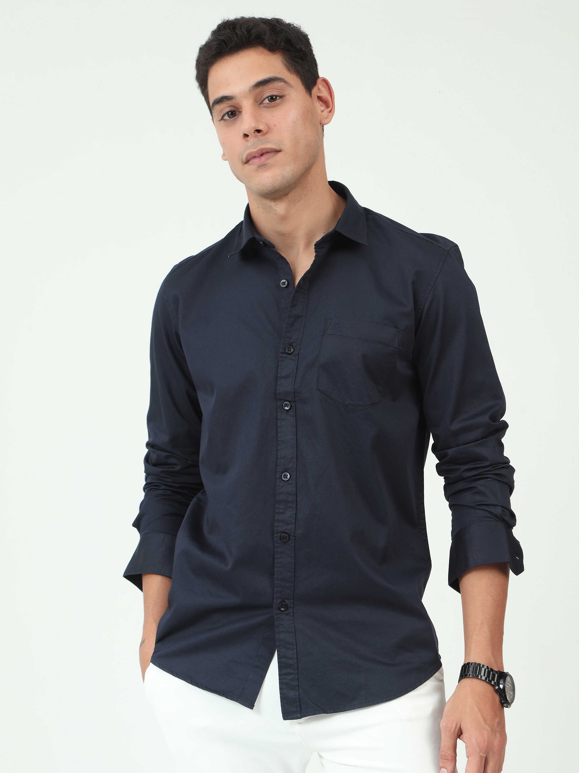 One-tone Navy Satin shirt  for Men 