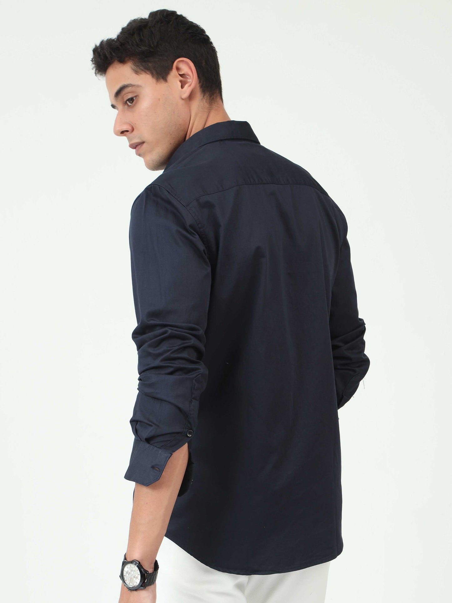 One-tone Navy Satin shirt  for Men 