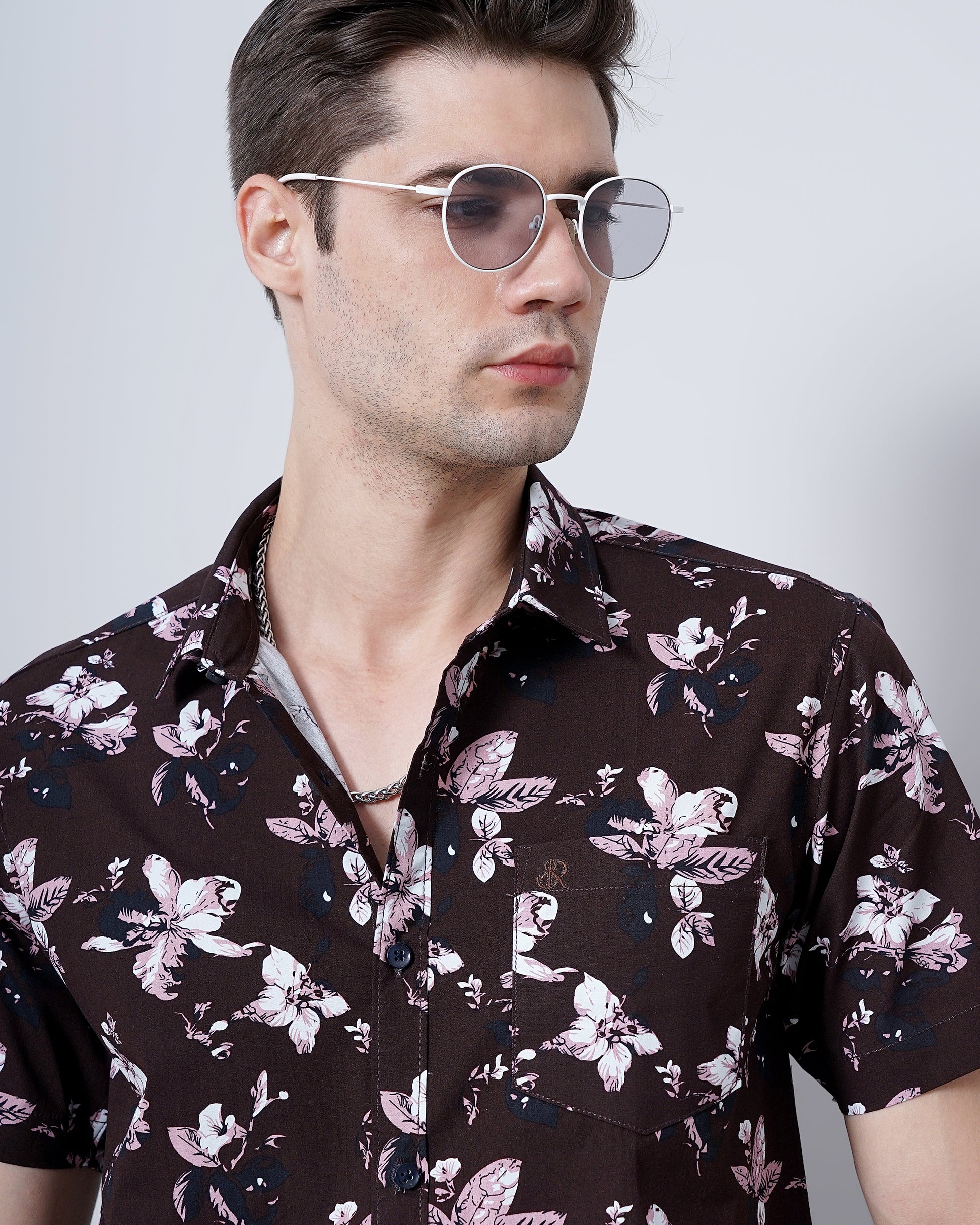 Cork Brown Floral Printed Shirt for Men