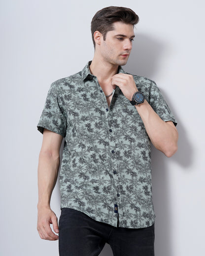 Sprout Green Leaf Print Shirt for Men 