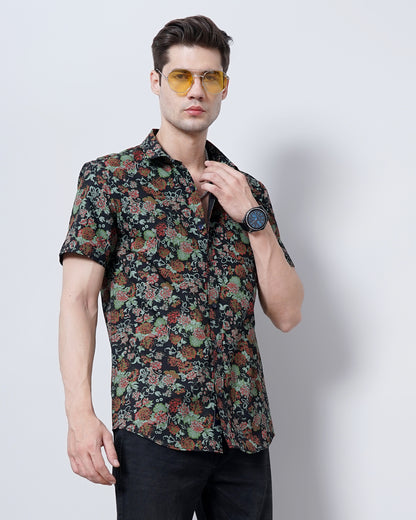 County Green Floral Print Shirt for Men 