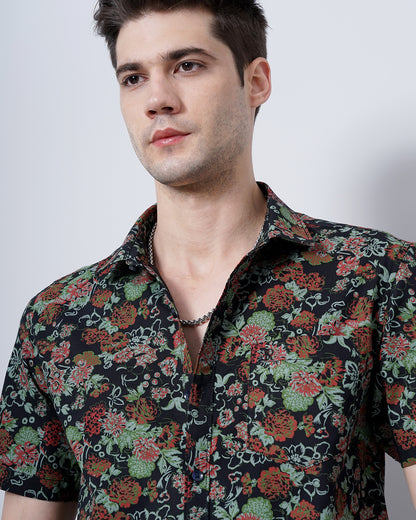 County Green Floral Print Shirt for Men 