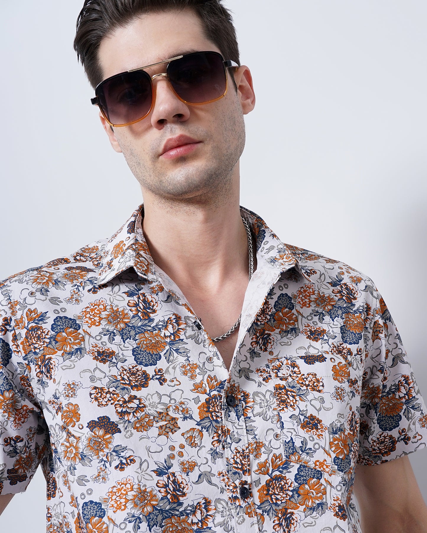 Soft Amber Floral Print Shirt for men 