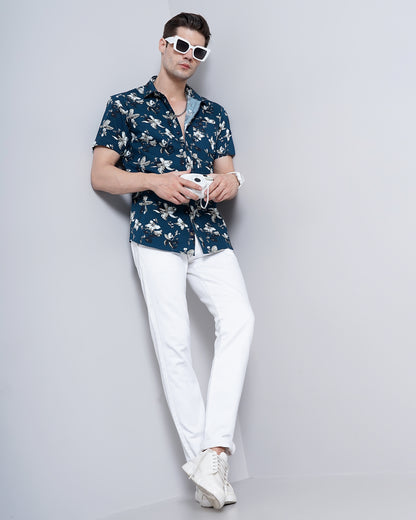 Blue Stone Floral Printed Shirt for Men 