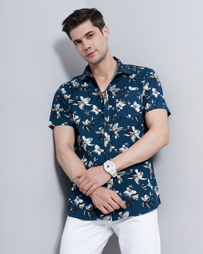 Blue Stone Floral Printed Shirt for Men 