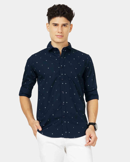 Navy Polka Dot Printed Shirt