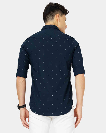 Navy Polka Dot Printed Shirt